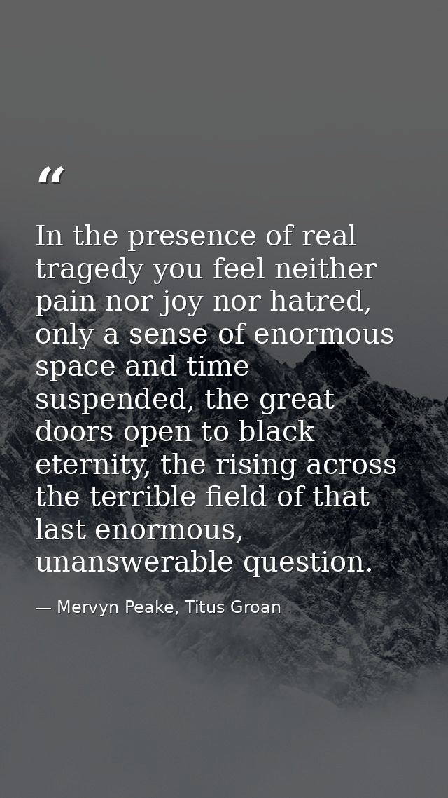In the presence of real tragedy you feel neither pain nor joy nor hatred, only a sense of enormous space and time suspen — Mervyn Peake, Titus Groan
