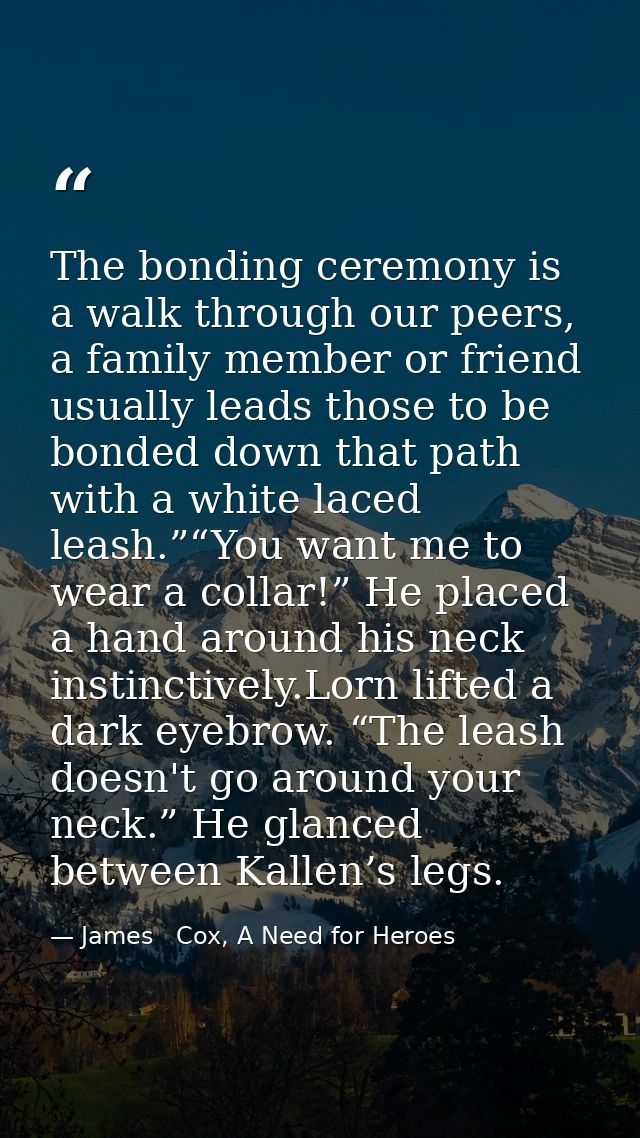 The bonding ceremony is a walk through our peers, a family member or friend usually leads those to be bonded down that p — James   Cox, A Need for Heroes