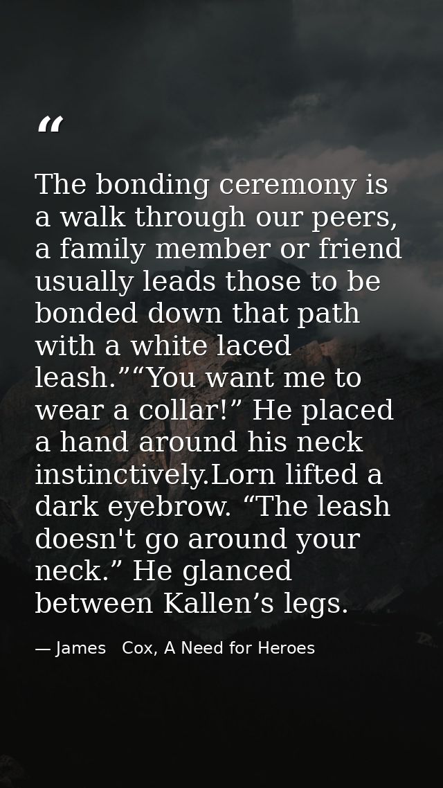 The bonding ceremony is a walk through our peers, a family member or friend usually leads those to be bonded down that p — James   Cox, A Need for Heroes