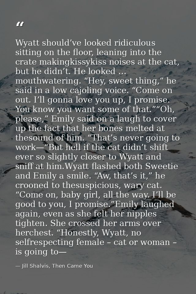 Wyatt should’ve looked ridiculous sitting on the floor, leaning into the crate makingkissykiss noises at the cat, but he — Jill Shalvis, Then Came You
