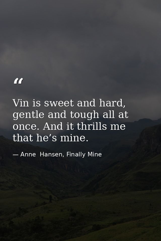 Vin is sweet and hard, gentle and tough all at once. And it thrills me that he’s mine. — Anne  Hansen, Finally Mine