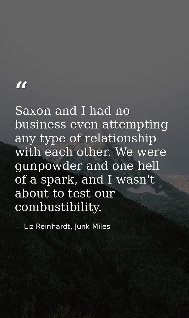 Saxon and I had no business even attempting any type of relationship with each other. We were gunpowder and one hell of  — Liz Reinhardt, Junk Miles