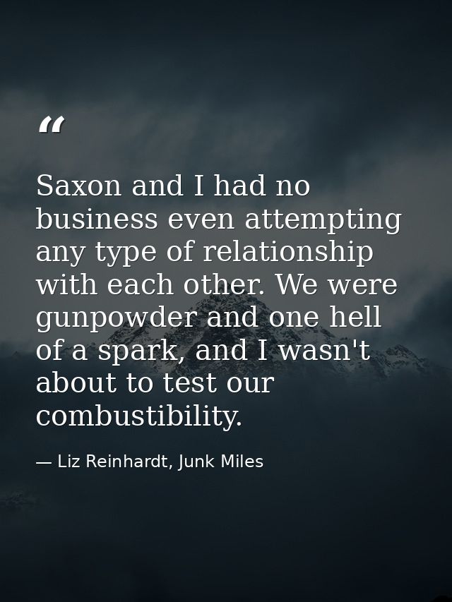 Saxon and I had no business even attempting any type of relationship with each other. We were gunpowder and one hell of  — Liz Reinhardt, Junk Miles