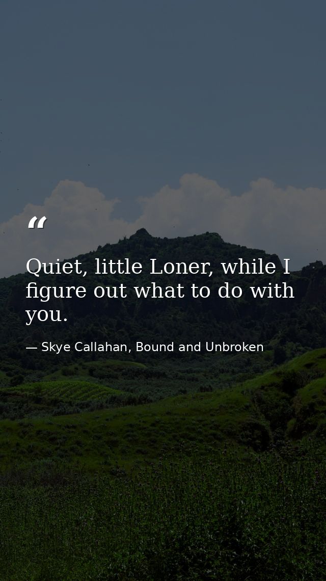 Quiet, little Loner, while I figure out what to do with you. — Skye Callahan, Bound and Unbroken