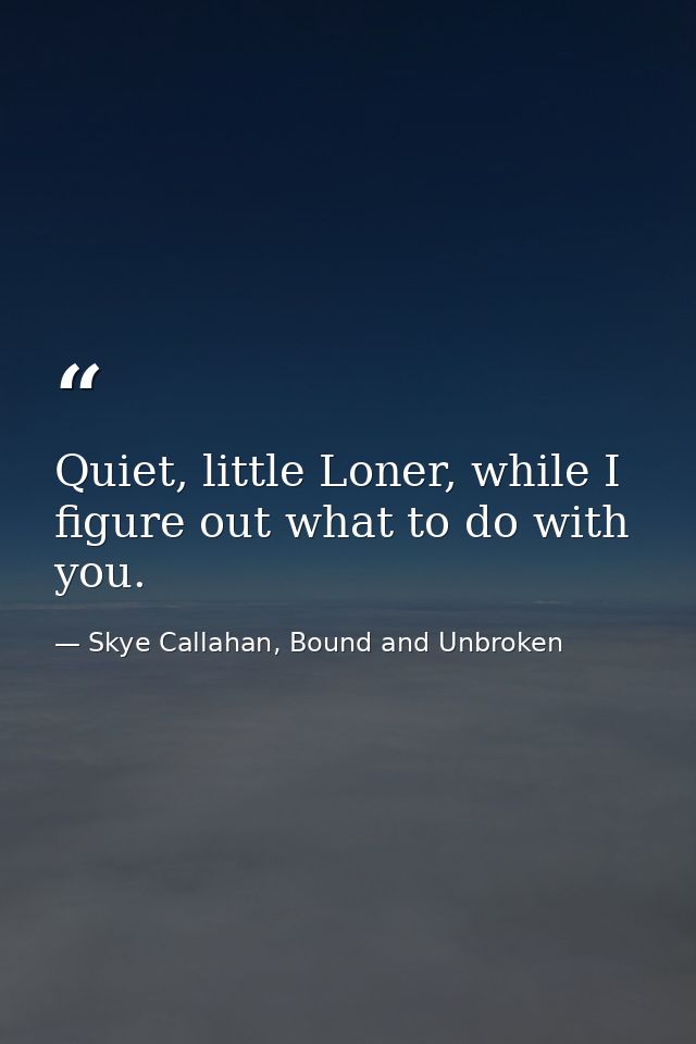Quiet, little Loner, while I figure out what to do with you. — Skye Callahan, Bound and Unbroken