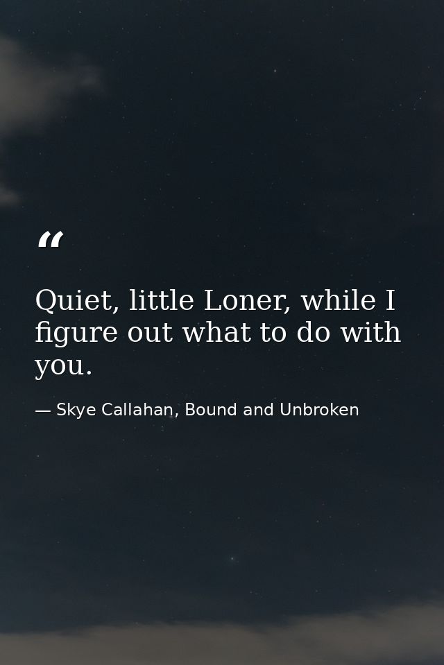 Quiet, little Loner, while I figure out what to do with you. — Skye Callahan, Bound and Unbroken