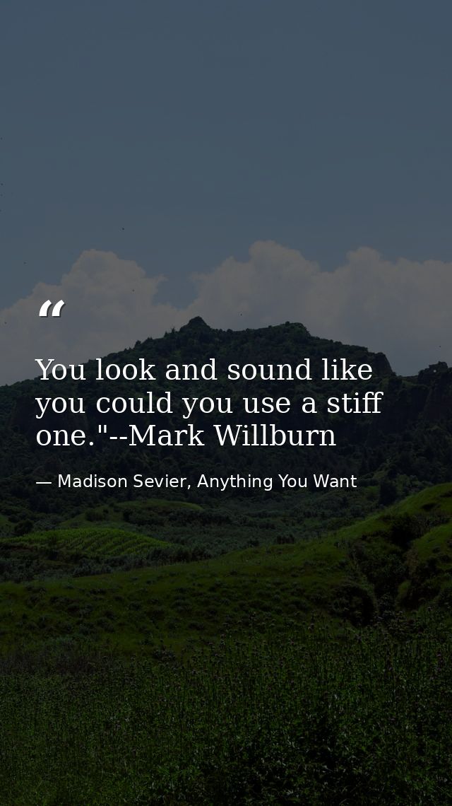 You look and sound like you could you use a stiff one."--Mark Willburn — Madison Sevier, Anything You Want