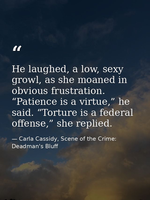 He laughed, a low, sexy growl, as she moaned in obvious frustration. “Patience is a virtue,” he said. “Torture is a fede — Carla Cassidy, Scene of the Crime: Deadman's Bluff