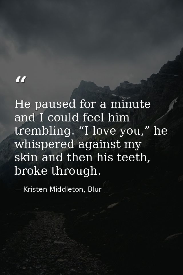 He paused for a minute and I could feel him trembling. “I love you,” he whispered against my skin and then his teeth, br — Kristen Middleton, Blur