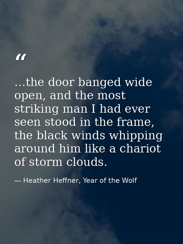 …the door banged wide open, and the most striking man I had ever seen stood in the frame, the black winds whipping aroun — Heather Heffner, Year of the Wolf
