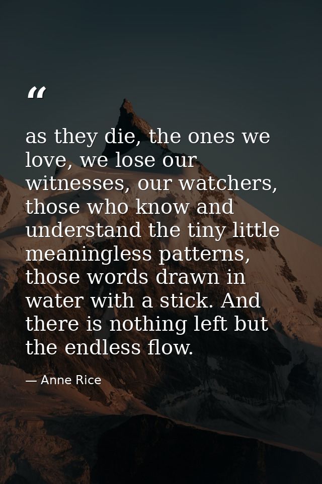 as they die, the ones we love, we lose our witnesses, our watchers, those who know and understand the tiny little meanin — Anne Rice