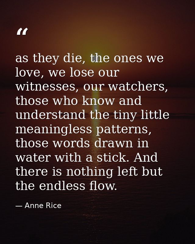 as they die, the ones we love, we lose our witnesses, our watchers, those who know and understand the tiny little meanin — Anne Rice