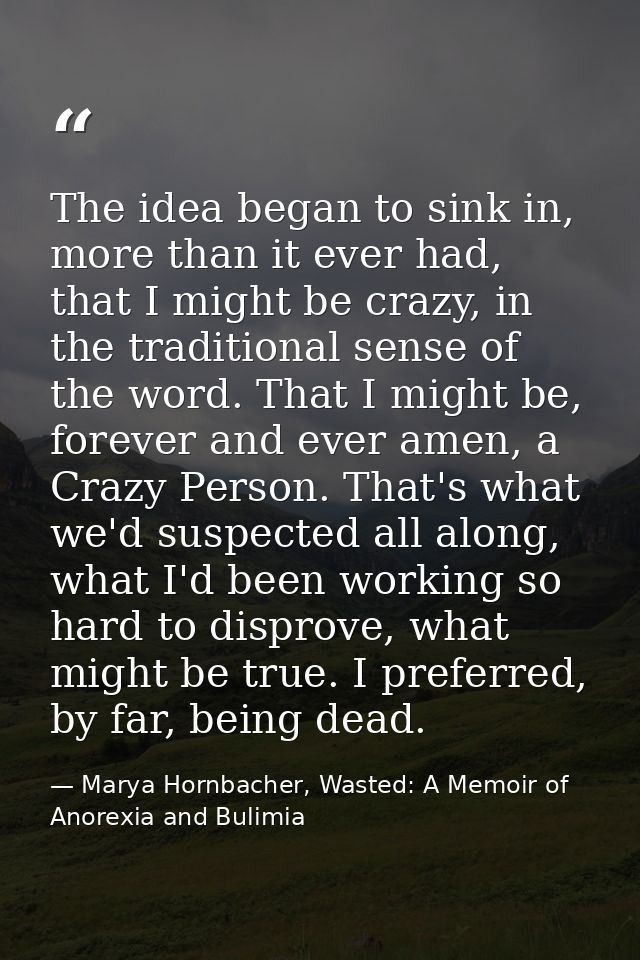 The idea began to sink in, more than it ever had, that I might be crazy, in the traditional sense of the word. That I mi — Marya Hornbacher, Wasted: A Memoir of Anorexia and Bulimia
