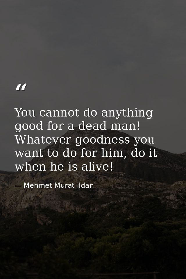 You cannot do anything good for a dead man! Whatever goodness you want to do for him, do it when he is alive! — Mehmet Murat ildan