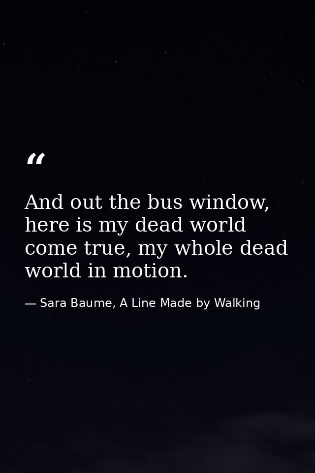 And out the bus window, here is my dead world come true, my whole dead world in motion. — Sara Baume, A Line Made by Walking