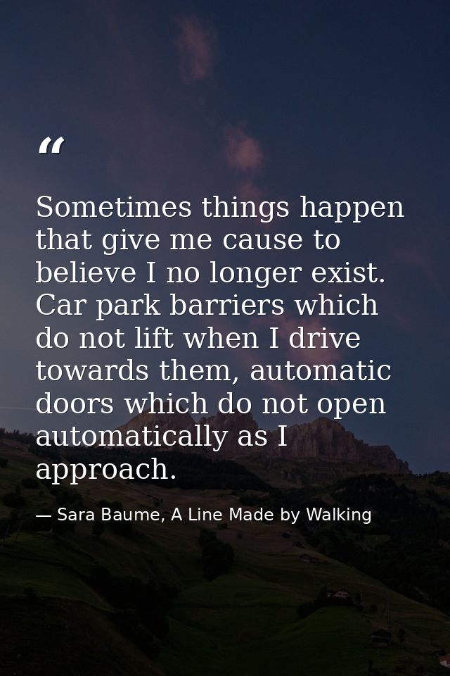 Sometimes things happen that give me cause to believe I no longer exist. Car park barriers which do not lift when I driv — Sara Baume, A Line Made by Walking