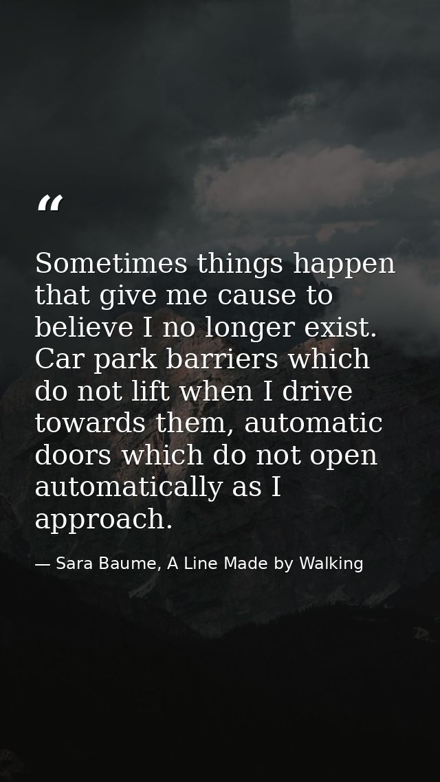 Sometimes things happen that give me cause to believe I no longer exist. Car park barriers which do not lift when I driv — Sara Baume, A Line Made by Walking