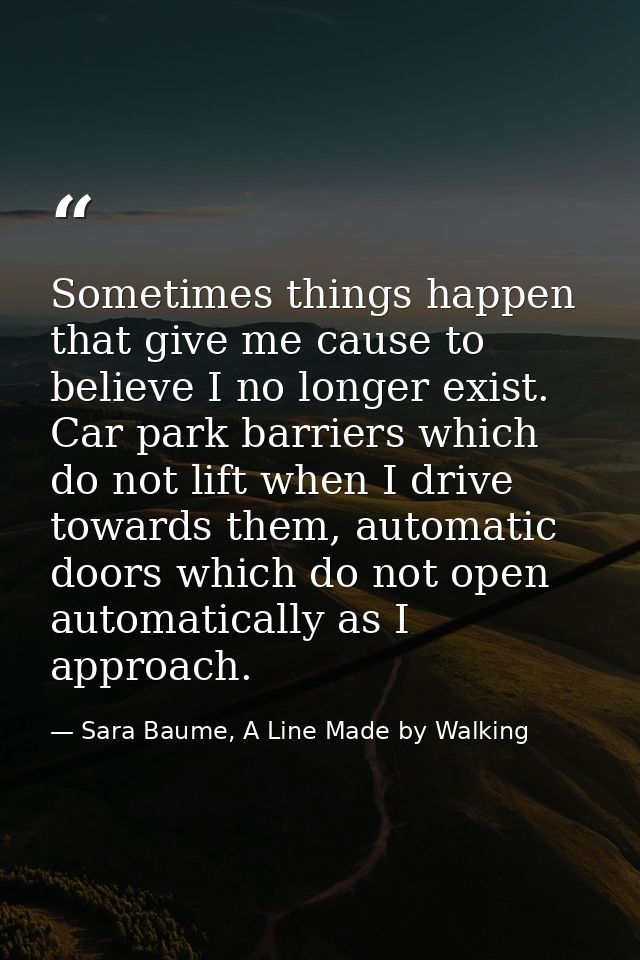 Sometimes things happen that give me cause to believe I no longer exist. Car park barriers which do not lift when I driv — Sara Baume, A Line Made by Walking