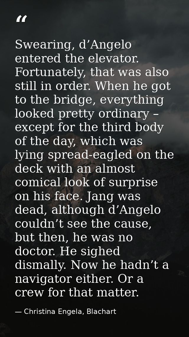 Swearing, d’Angelo entered the elevator. Fortunately, that was also still in order. When he got to the bridge, everythin — Christina Engela, Blachart