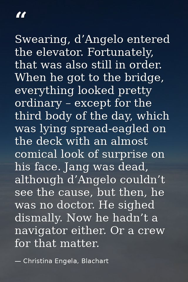 Swearing, d’Angelo entered the elevator. Fortunately, that was also still in order. When he got to the bridge, everythin — Christina Engela, Blachart