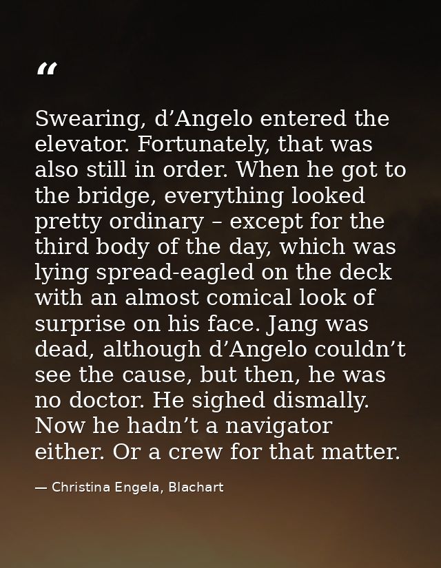 Swearing, d’Angelo entered the elevator. Fortunately, that was also still in order. When he got to the bridge, everythin — Christina Engela, Blachart