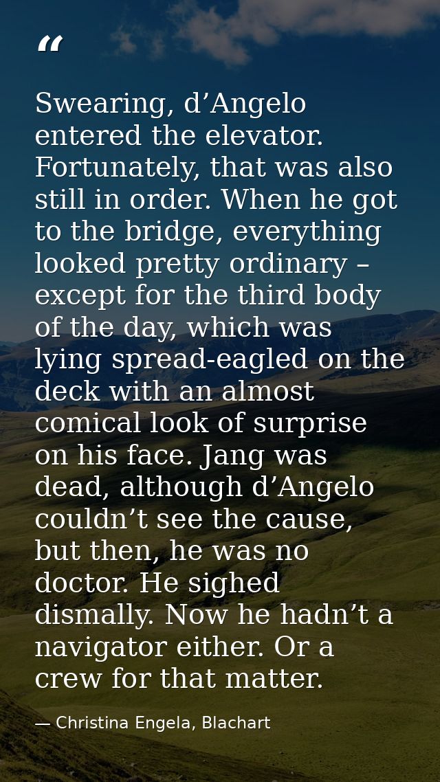 Swearing, d’Angelo entered the elevator. Fortunately, that was also still in order. When he got to the bridge, everythin — Christina Engela, Blachart