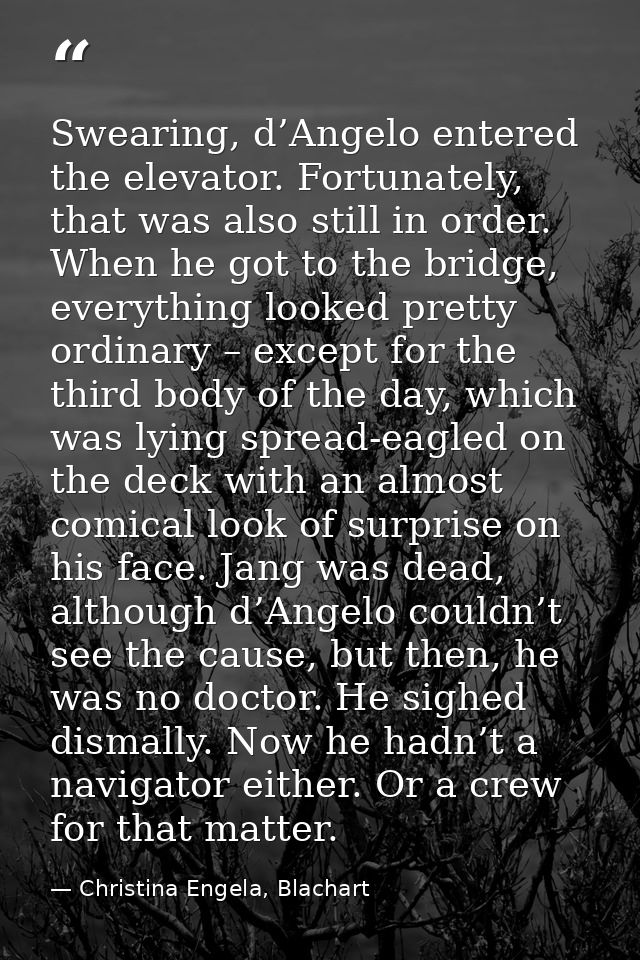 Swearing, d’Angelo entered the elevator. Fortunately, that was also still in order. When he got to the bridge, everythin — Christina Engela, Blachart