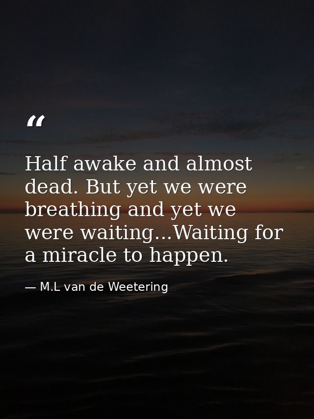 Half awake and almost dead. But yet we were breathing and yet we were waiting...Waiting for a miracle to happen. — M.L van de Weetering