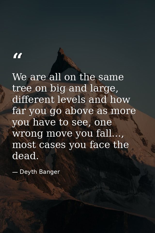 We are all on the same tree on big and large, different levels and how far you go above as more you have to see, one wro — Deyth Banger