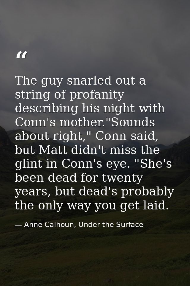 The guy snarled out a string of profanity describing his night with Conn's mother."Sounds about right," Conn said, but M — Anne Calhoun, Under the Surface