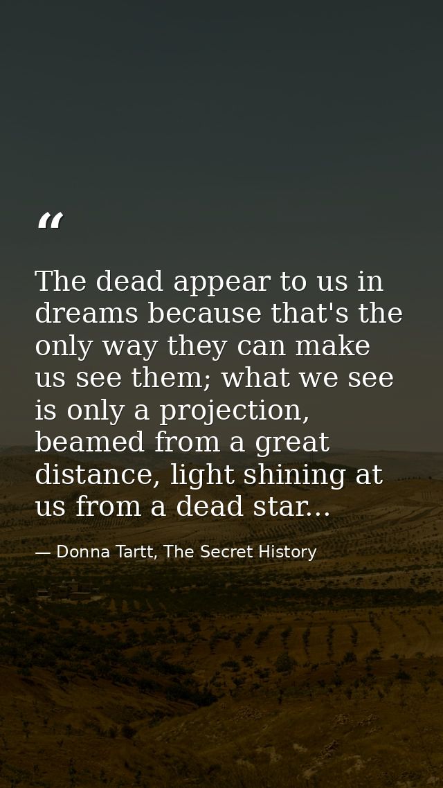 The dead appear to us in dreams because that's the only way they can make us see them; what we see is only a projection, — Donna Tartt, The Secret History