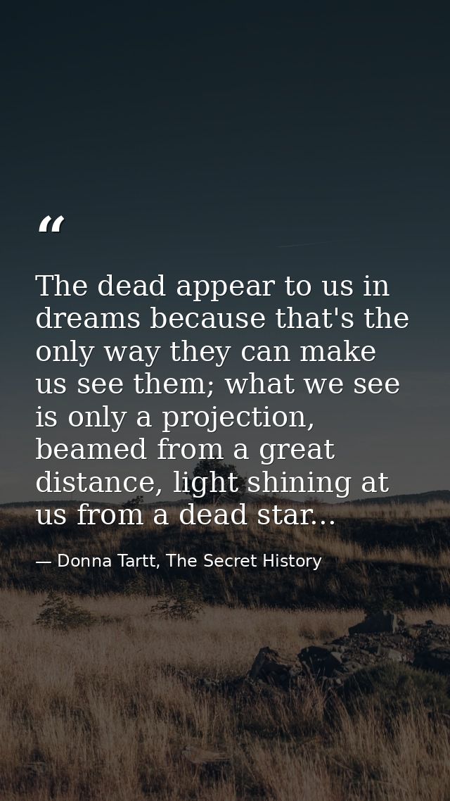 The dead appear to us in dreams because that's the only way they can make us see them; what we see is only a projection, — Donna Tartt, The Secret History