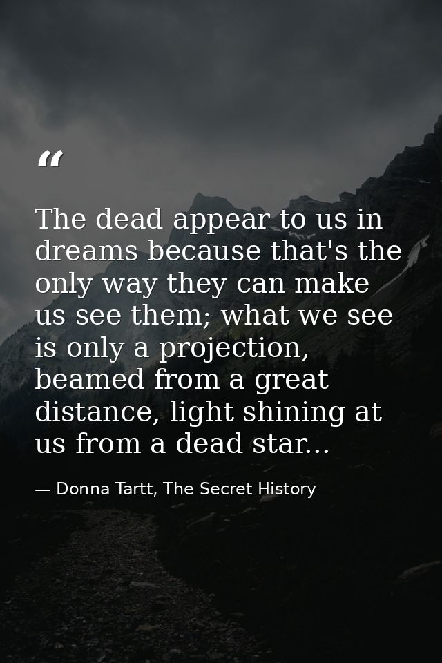 The dead appear to us in dreams because that's the only way they can make us see them; what we see is only a projection, — Donna Tartt, The Secret History