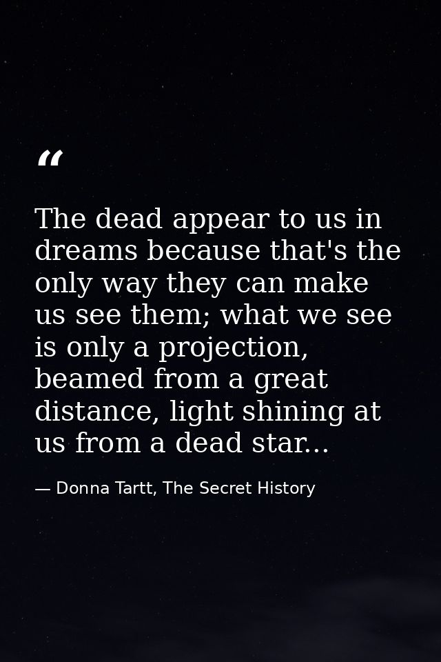 The dead appear to us in dreams because that's the only way they can make us see them; what we see is only a projection, — Donna Tartt, The Secret History