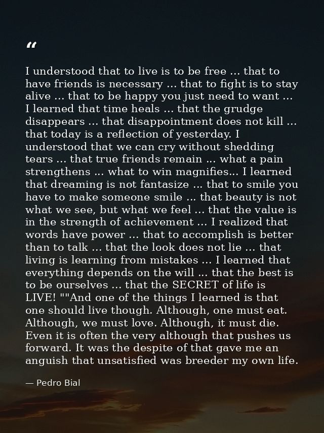 I understood that to live is to be free ... that to have friends is necessary ... that to fight is to stay alive ... tha — Pedro Bial