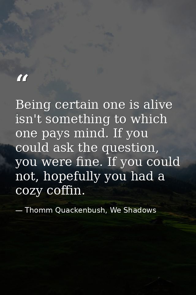 Being certain one is alive isn't something to which one pays mind. If you could ask the question, you were fine. If you  — Thomm Quackenbush, We Shadows