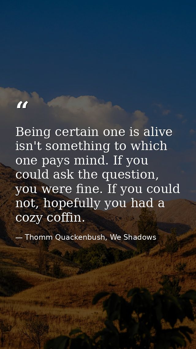 Being certain one is alive isn't something to which one pays mind. If you could ask the question, you were fine. If you  — Thomm Quackenbush, We Shadows