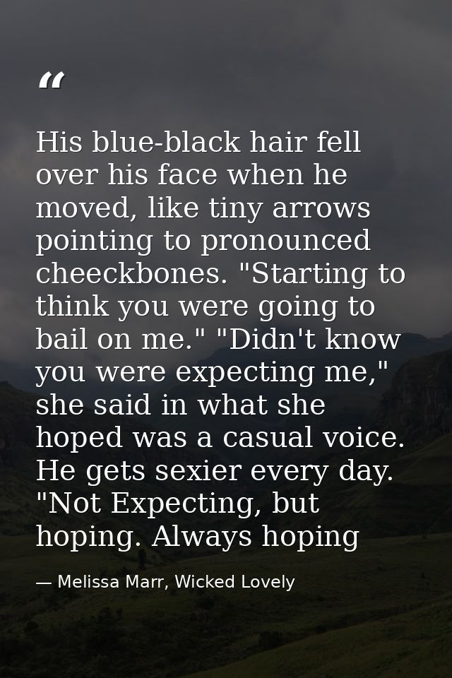 His blue-black hair fell over his face when he moved, like tiny arrows pointing to pronounced cheeckbones. "Starting to  — Melissa Marr, Wicked Lovely