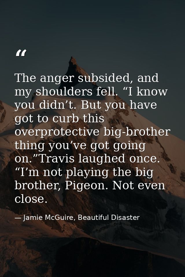 The anger subsided, and my shoulders fell. “I know you didn’t. But you have got to curb this overprotective big-brother  — Jamie McGuire, Beautiful Disaster