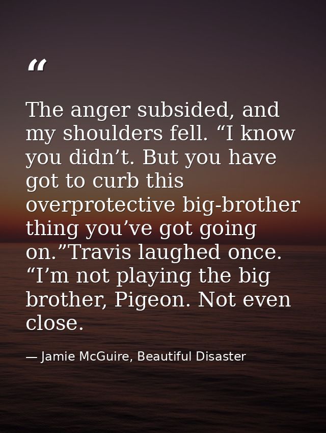 The anger subsided, and my shoulders fell. “I know you didn’t. But you have got to curb this overprotective big-brother  — Jamie McGuire, Beautiful Disaster