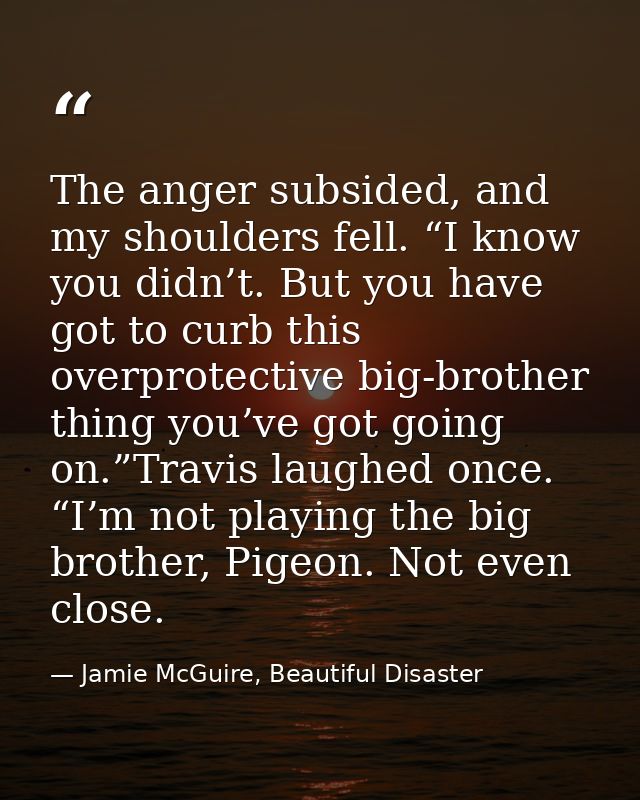 The anger subsided, and my shoulders fell. “I know you didn’t. But you have got to curb this overprotective big-brother  — Jamie McGuire, Beautiful Disaster