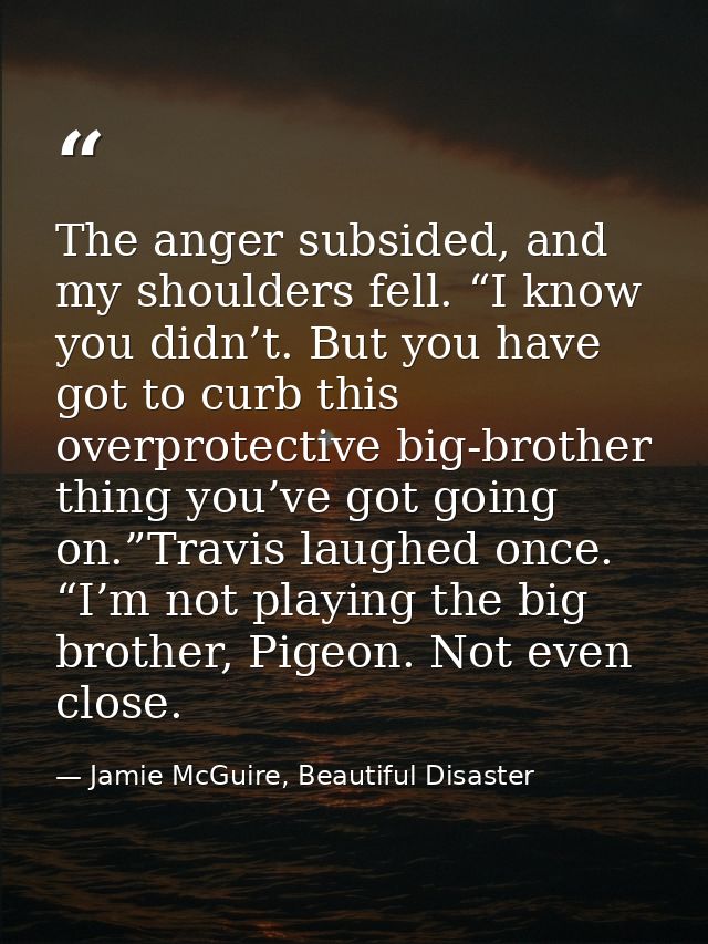 The anger subsided, and my shoulders fell. “I know you didn’t. But you have got to curb this overprotective big-brother  — Jamie McGuire, Beautiful Disaster