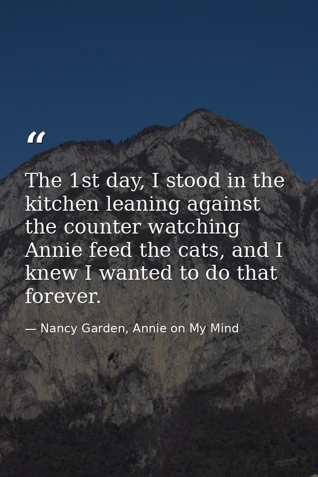 The 1st day, I stood in the kitchen leaning against the counter watching Annie feed the cats, and I knew I wanted to do  — Nancy Garden, Annie on My Mind