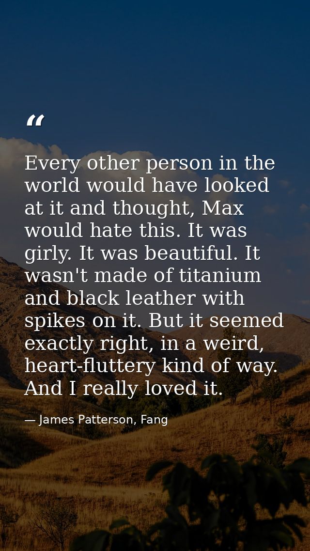Every other person in the world would have looked at it and thought, Max would hate this. It was girly. It was beautiful — James Patterson, Fang