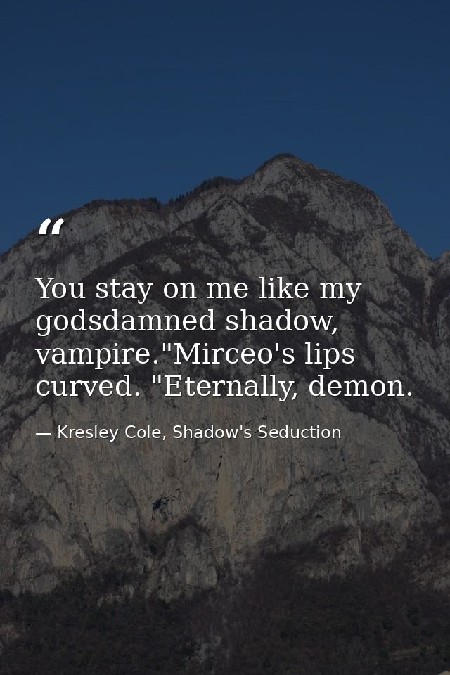 You stay on me like my godsdamned shadow, vampire."Mirceo's lips curved. "Eternally, demon. — Kresley Cole, Shadow's Seduction