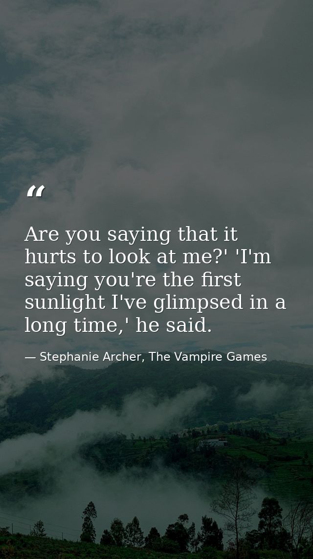 Are you saying that it hurts to look at me?' 'I'm saying you're the first sunlight I've glimpsed in a long time,' he sai — Stephanie Archer, The Vampire Games