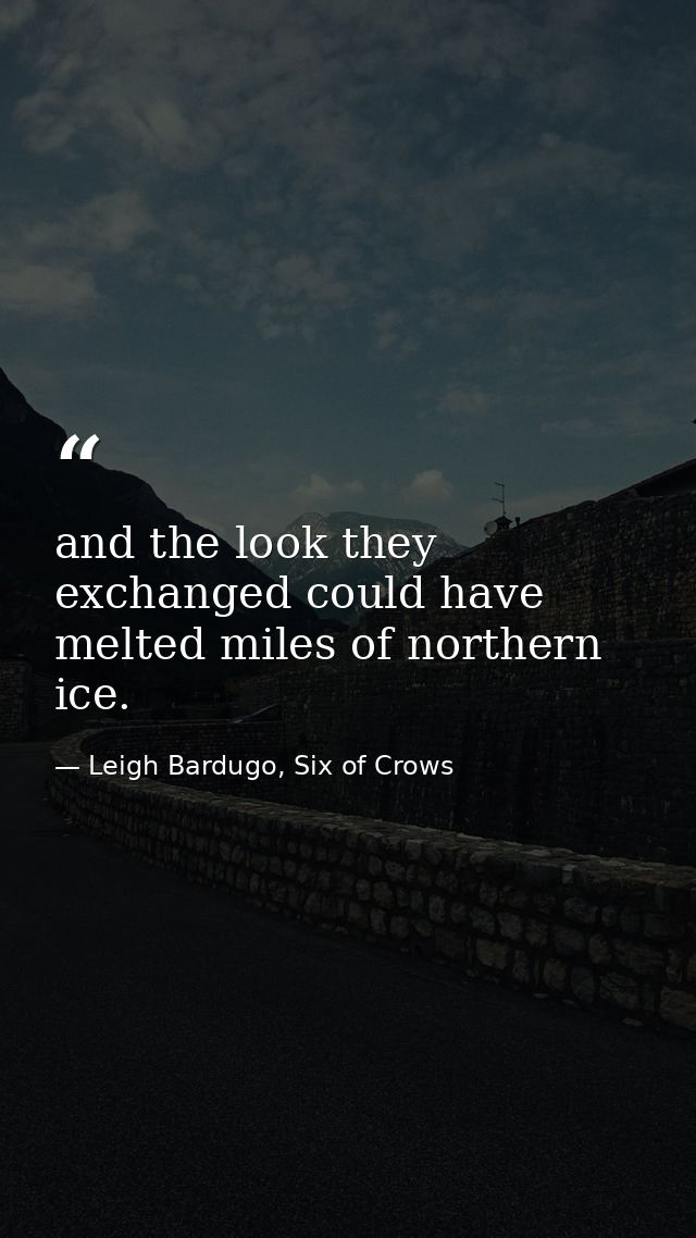 and the look they exchanged could have melted miles of northern ice. — Leigh Bardugo, Six of Crows