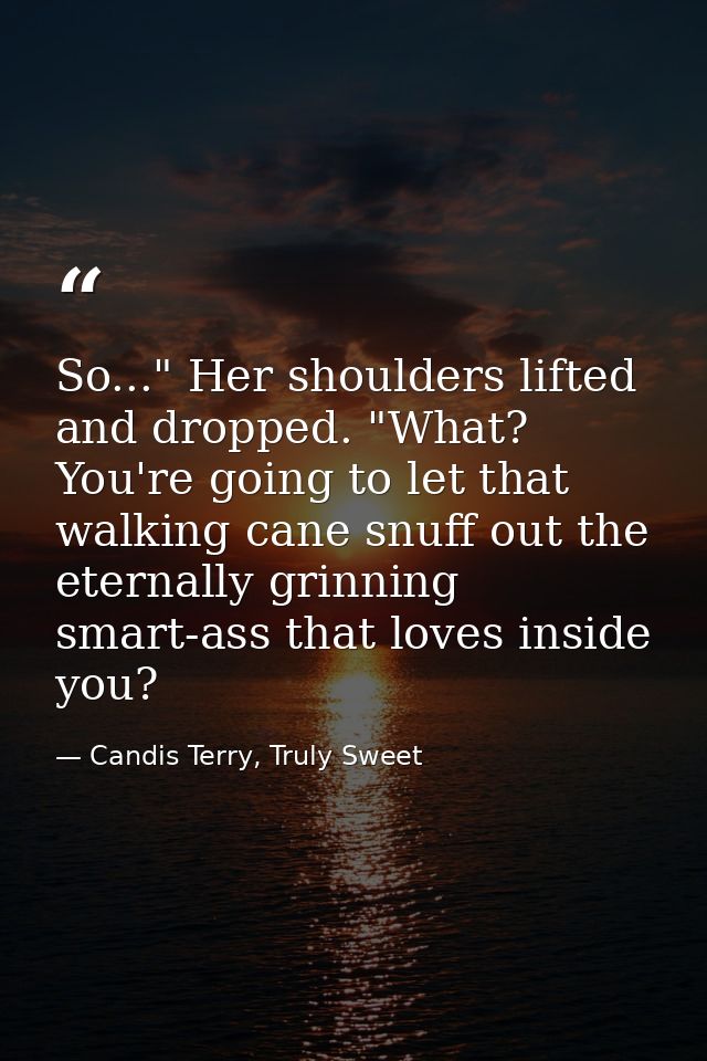 So..." Her shoulders lifted and dropped. "What? You're going to let that walking cane snuff out the eternally grinning s — Candis Terry, Truly Sweet