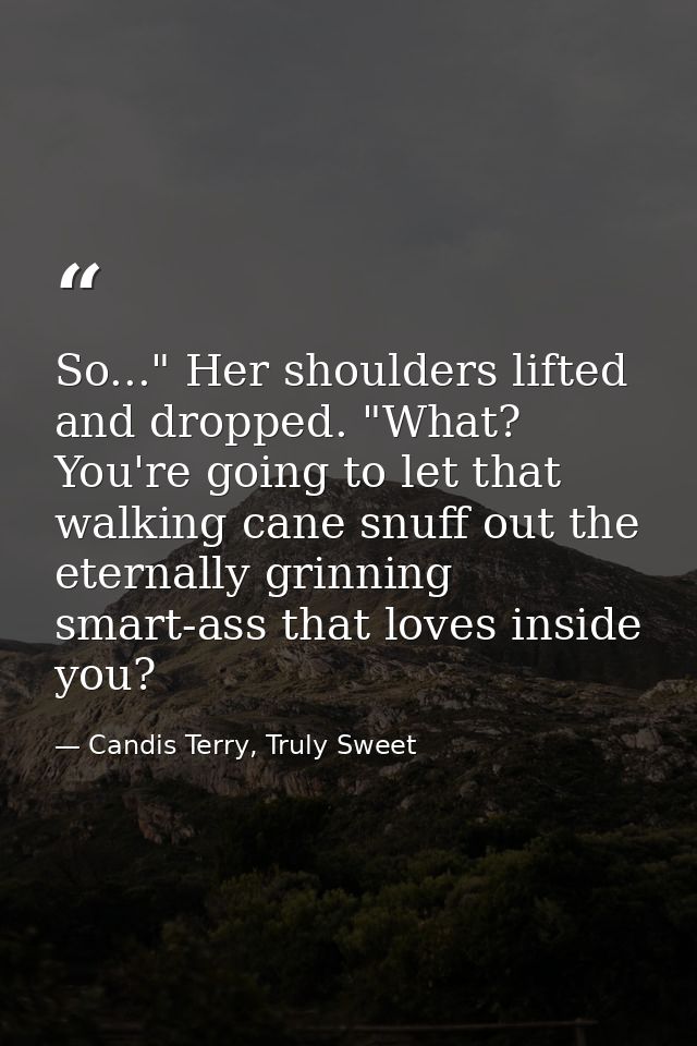 So..." Her shoulders lifted and dropped. "What? You're going to let that walking cane snuff out the eternally grinning s — Candis Terry, Truly Sweet