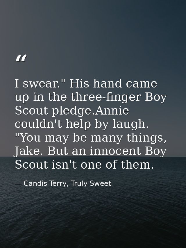 I swear." His hand came up in the three-finger Boy Scout pledge.Annie couldn't help by laugh. "You may be many things, J — Candis Terry, Truly Sweet